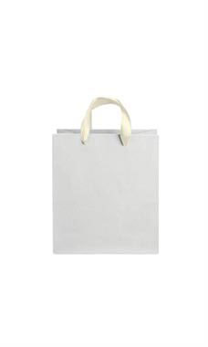 Medium White on Kraft Premium Folded Top Paper Bags Ivory Ribbon Handles
