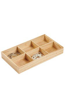 6-Section Natural Wood Jewelry Tray