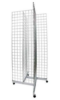 Chrome 4-Way Wire Grid Tower with Base and Casterss - 6.5'