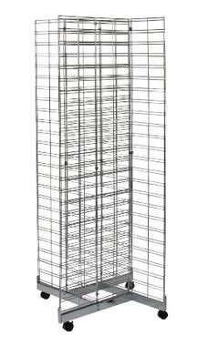 Chrome 4-Way Slat Grid Tower with Base and Casters - 6.5'
