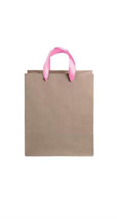Medium Kraft Premium Folded Top Paper Bags Light Pink Ribbon Handles