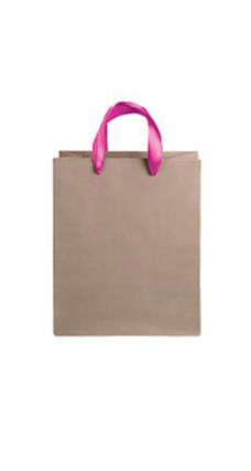 Medium Kraft Premium Folded Top Paper Bags Hot Pink Ribbon Handles