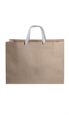 Large Kraft Premium Folded Top Paper Bags Silver Ribbon Handles
