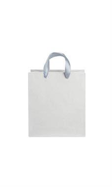 Medium White on Kraft Premium Folded Top Paper Bags Silver Ribbon Handles