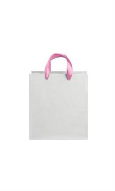 Medium White on Kraft Premium Folded Top Paper Bags Light Pink Ribbon Handles