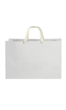 Large White on Kraft Premium Folded Top Paper Bags Ivory Ribbon Handles