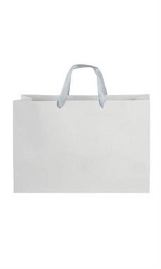 Large White on Kraft Premium Folded Top Paper Bags Silver Ribbon Handles