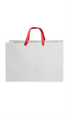 Large White on Kraft Premium Folded Top Paper Bags Red Ribbon Handles