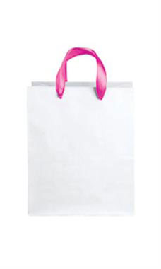 Medium White Premium Folded Top Paper Bags Hot Pink Ribbon Handles