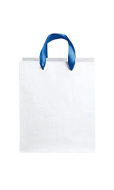 Medium White Premium Folded Top Paper Bags Royal Blue Ribbon Handles
