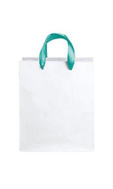 Medium White Premium Folded Top Paper Bags Turquoise Ribbon Handles