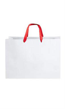 Large White Premium Folded Top Paper Bags Red Ribbon Handles