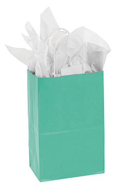 Small Turquoise Paper Shopping Bags - Case of 25