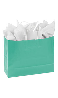 Large Turquoise Paper Shopping Bags - Case of 25