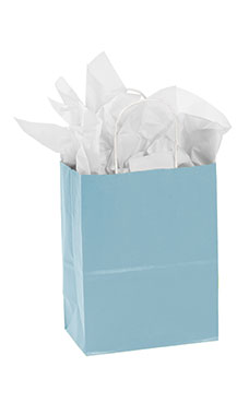 Medium Powder Blue Paper Shopping Bags - Case of 25