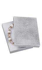 5 ¼ x 3 ¾ x 7/8 Cotton Filled Silver Embossed Jewelry Boxes