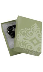 3 1/16 x 2 1/8 x 1 inch Cotton Filled Sage Damask Jewelry Boxes