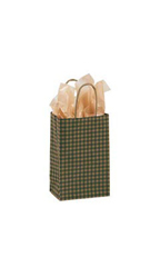 Small Green Gingham Paper Shopping Bags - Case of 100