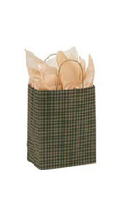Medium Green Gingham Paper Shopping Bags - Case of 100