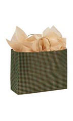 Large Green Gingham Paper Shopping Bags - Case of 100